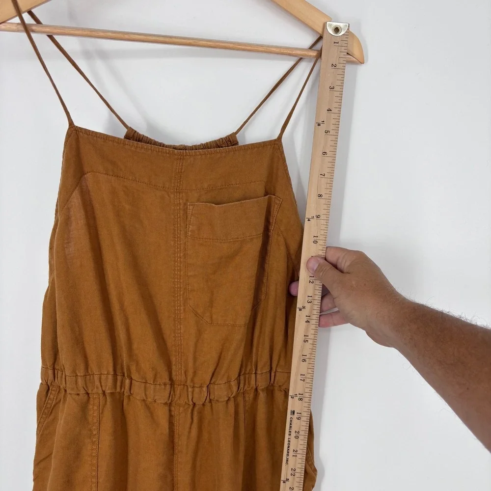 Everlane The Shoestring 100% Linen Apron Jumpsuit Womens S Brown Elastic Waist